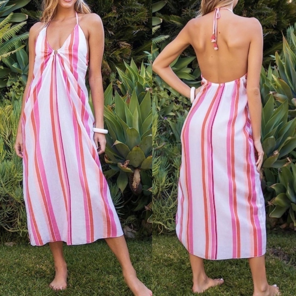 Trina Turk Pink and White Striped Maxi Dress
